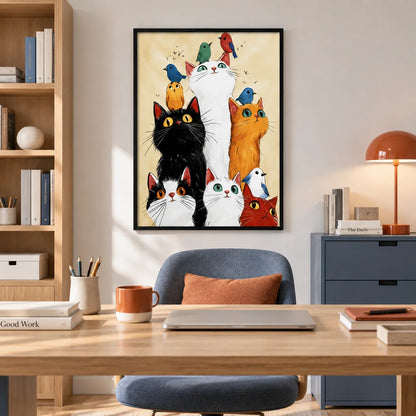 Cats and Birds Playful Wall Art 5
