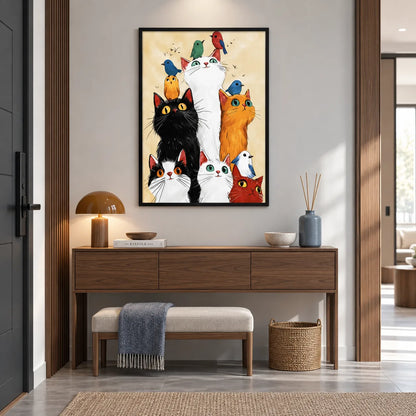 Cats and Birds Playful Wall Art 6