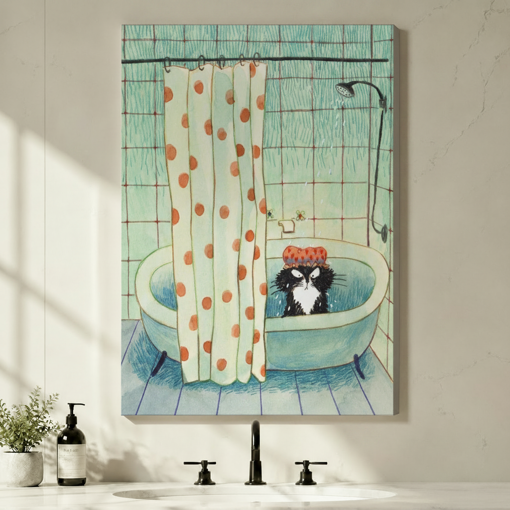 The Tree-Lined Little Shop 鈥?Charming Boutique Street Scene Wall Art on Natural Wood Canvas | W069